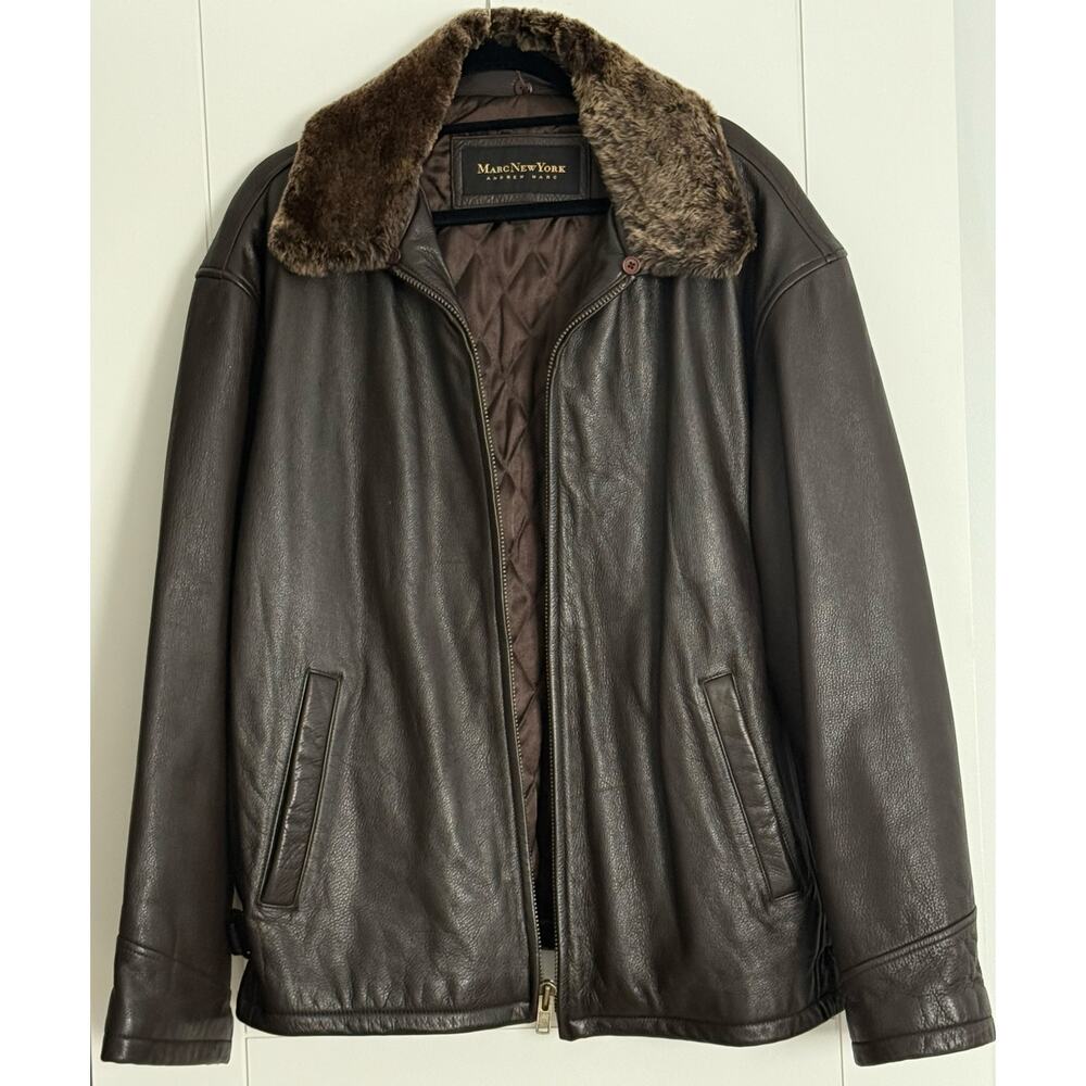 Andrew Marc Leather Bomber Jacket Size L